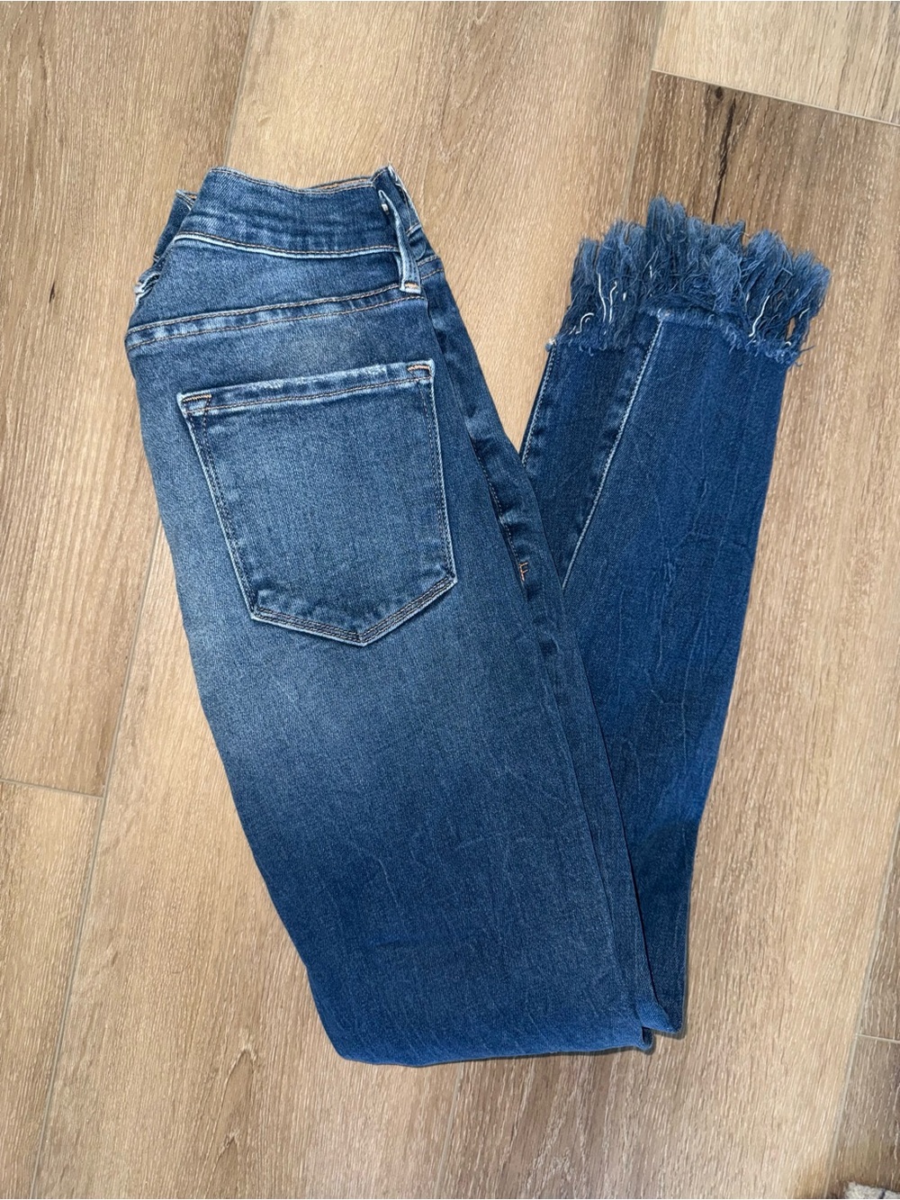 Frame Le Skinny De Jeanne Shredded Frayed Hem Jeans Dark Blue Distressed 28